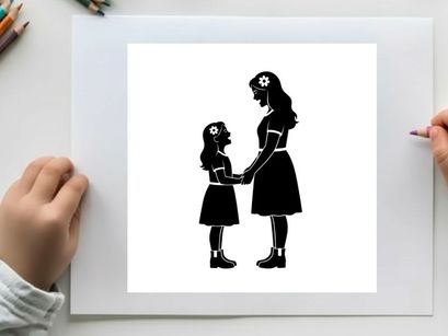 Silhouette of a woman and a little girl holding hands