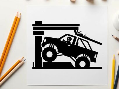 Silhouette of a car on a car lift in a garage silhouette