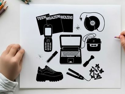 Retro teen items silhouette illustration