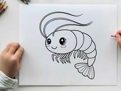 Cute cartoon shrimp smiling vector illustration flat design