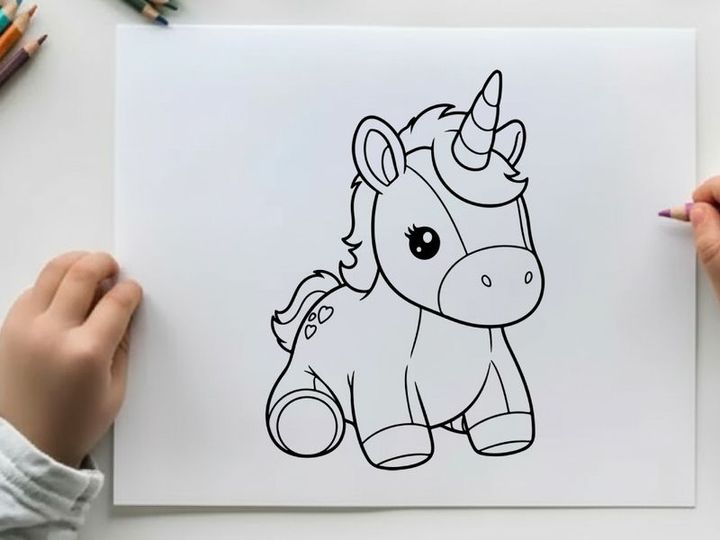 Cute cartoon unicorn sitting vector illustration flat design