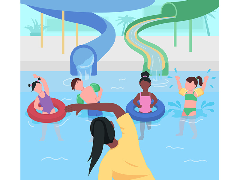 Water park fun flat color vector illustration