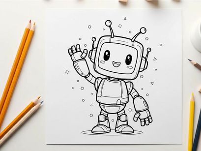 Friendly robot waving hand flat design vector illustration