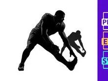 Black silhouette of two football players in action