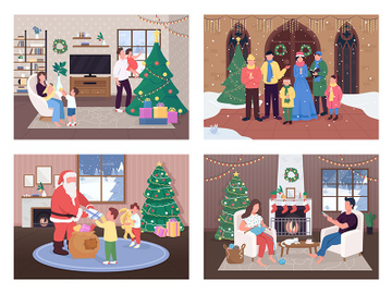 Christmas celebration flat color vector illustration set preview picture