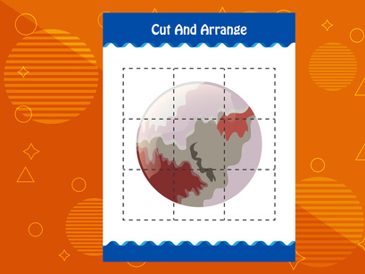 10 Pages Cut and arrange with a planet worksheet for kids. Educational game for children