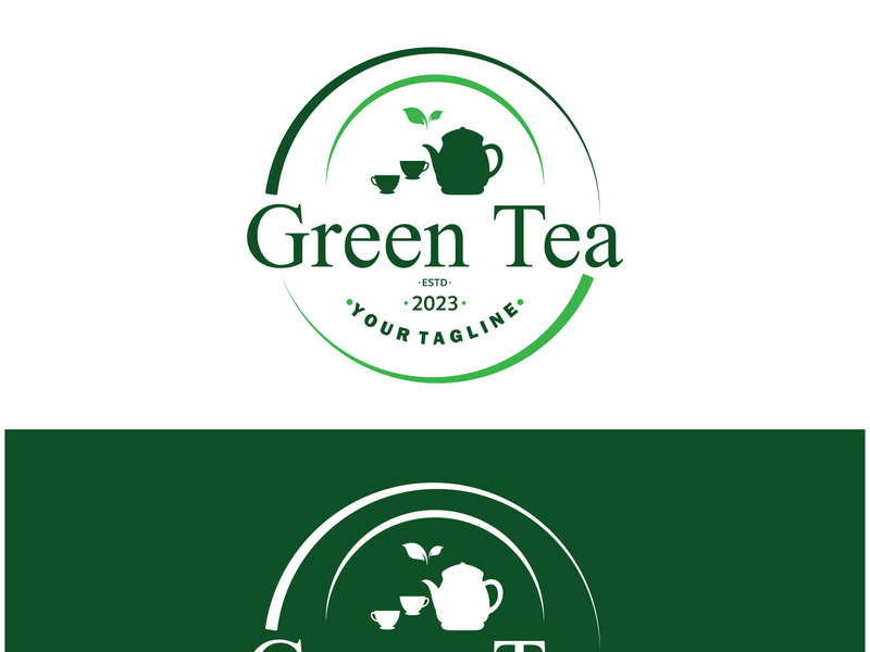 Tea cup logo vector design.Green tea vector logo template.