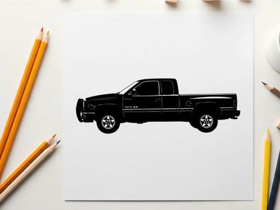 Silhouette of a pickup truck in profile view
