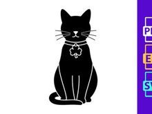 Elegant Black Cat with Clover Charm