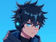 An anime avatar displays a male gamer character wearing headphones.