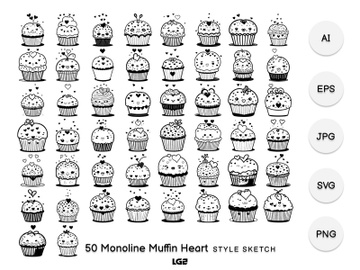 Monoline Muffin Heart Element Draw Black preview picture