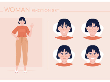 Happy young woman semi flat color character emotions set preview picture