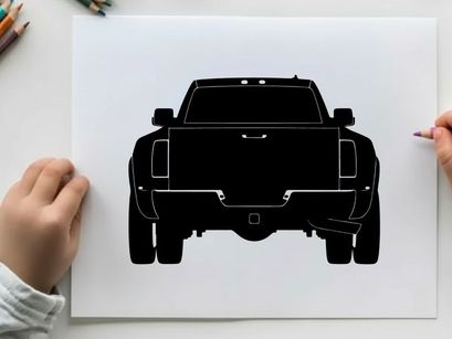 Silhouette of a pickup truck facing forward on a white background
