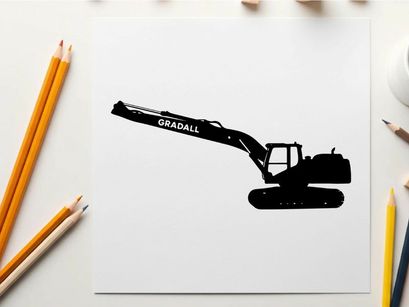 Silhouette of a chadwicks excavator against a white background
