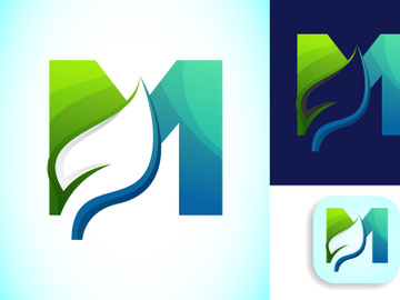 English alphabet with negative space leaf logo vector template. Gradient logo design preview picture