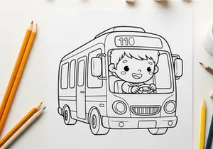 Boy driving minibus vector illustration flat design