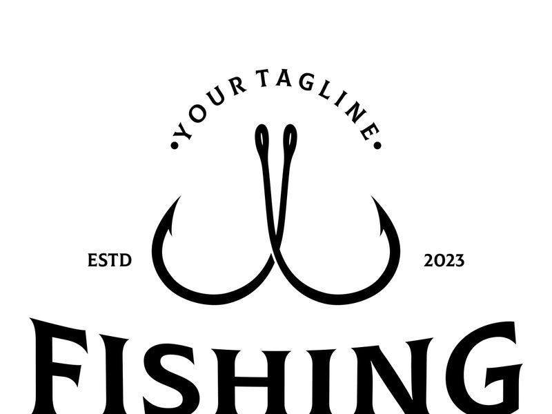 fishing hook logo design, fishing bait, fishing shop, tournament, angler, fishing community