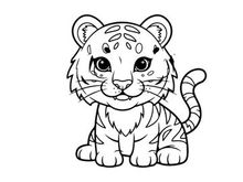 Cute tiger cub sitting cartoon vector illustration flat design