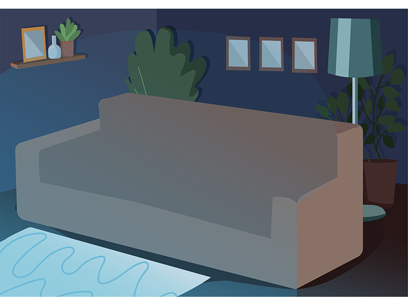 Couch for movie night flat color vector illustration