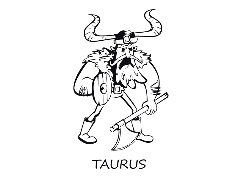 Taurus zodiac sign man outline cartoon vector illustration