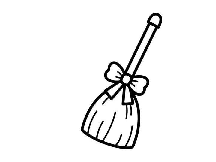 Icono de escoba de bruja con un lazo. Ilustración de escoba mágica de Halloween para diseño festivo.