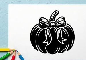 Abóbora de Halloween Estilizada com Laço para Decoração de Outono e Celebrações