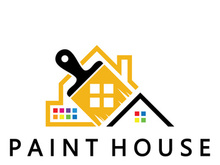 logo icon illustration house paint with a blend of brushes and rollers for house wall paint design, minimalist house, painting, interior, building, property business, wallpaper, vector concept