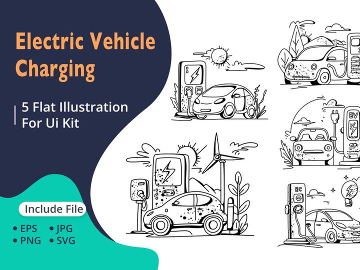 Flat Illustration of an Electric Vehicle Charging Station