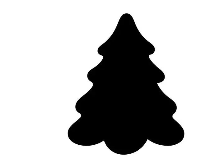 Minimalist black paper cut Christmas tree icon on a clean white background