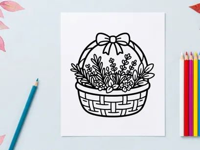 Handgezeichneter Halloween-Korb mit frischen Sukkulenten und Blumen. Verspielter Herbst-Geschenkbehälter gefüllt mit saisonaler Bepflanzung und Blüten.