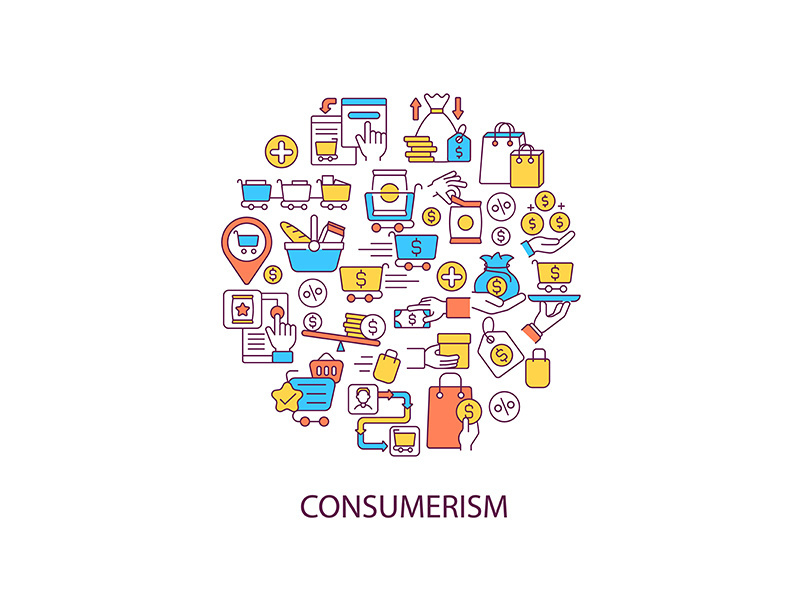Consumerism abstract color concept layout with headline