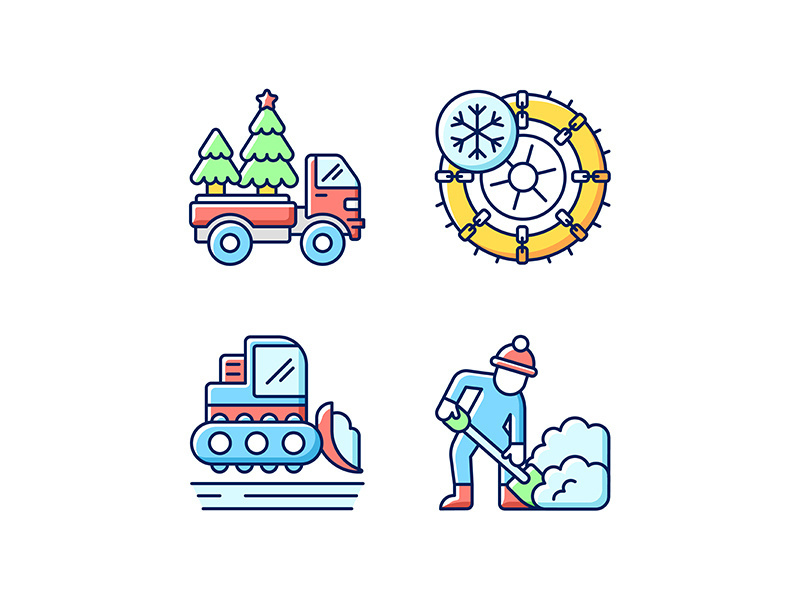 Winter holidays service RGB color icons set