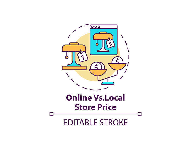 Online vs. local store price concept icon