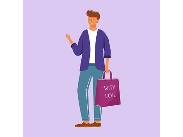 Happy man with gift bag flat vector illustration preview picture