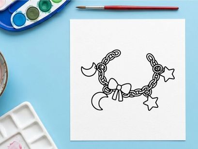 Gelang cantik dengan ikon bulan dan bintang. Aksesoris perhiasan lucu dengan ilustrasi pita.