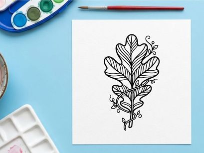 Ilustrasi botani terperinci dari daun ek. Gambar tanaman alami artistik untuk penggunaan pendidikan atau desain.