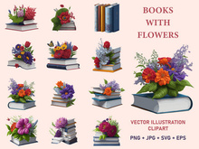 Vector Illustration Books decorated by flowers