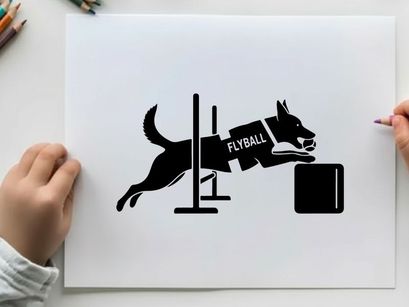 Dog in silhouette jumping over hurdle in flyball silhouette