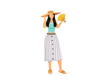 Woman in summer outfit flat color vector faceless character preview picture