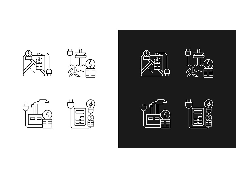 Electrical energy purchase expense linear icons set for dark and light mode