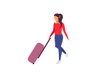 Female traveler holding luggage flat color vector faceless character preview picture
