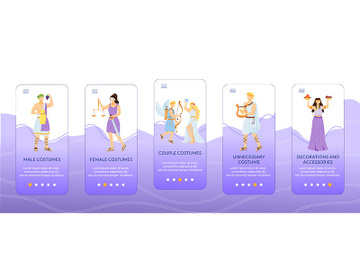 Ancient greece cosplay party onboarding mobile app screen vector template preview picture