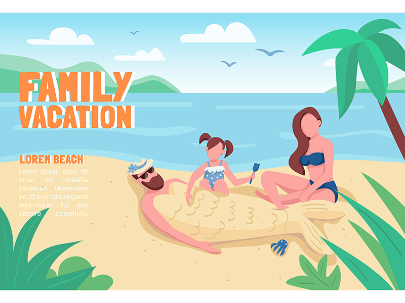 Family vacation banner flat vector template