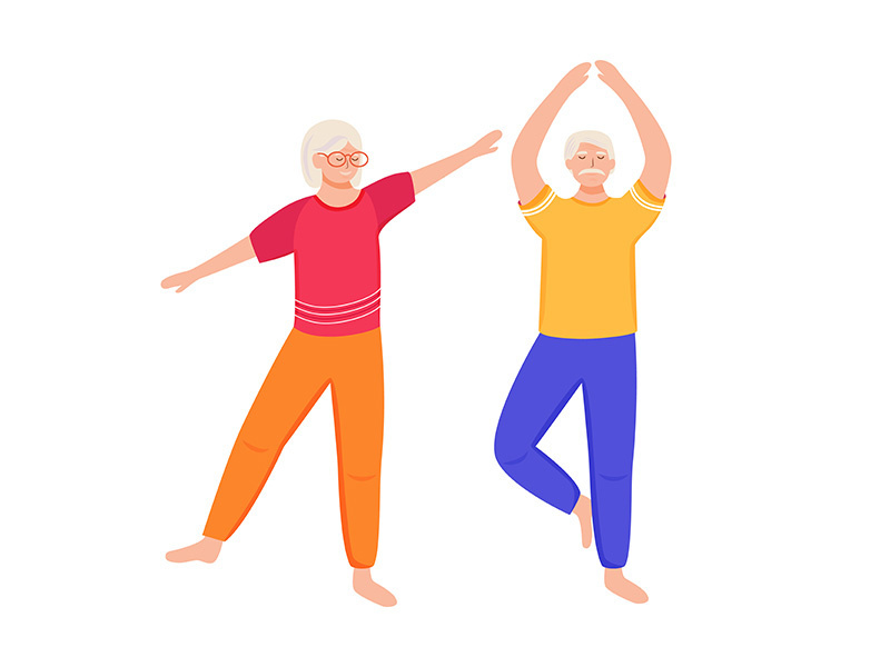 Retired people training flat vector illustration