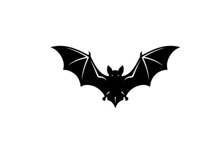 Silhouette eines Fledermaus mit ausgebreiteten Flügeln in Schwarz auf weißem Hintergrund