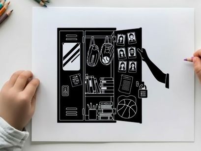 Silhouette of a black bag with various items inside and on it