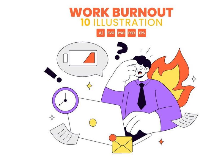 10 Work Burnout Illustration