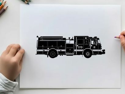 Fire truck silhouette side view with cfd logo