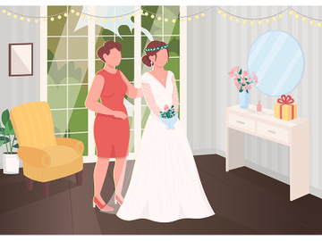 Bride preparation with bridesmaid flat color vector illustration preview picture