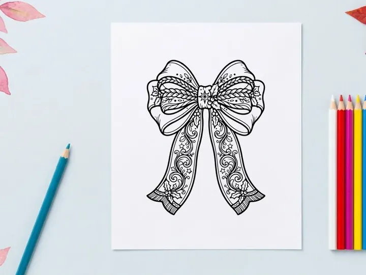Dekorative Weihnachts-Schleifen-Linienkunst-Illustration für Geschenkverpackungen und festliche Designs
